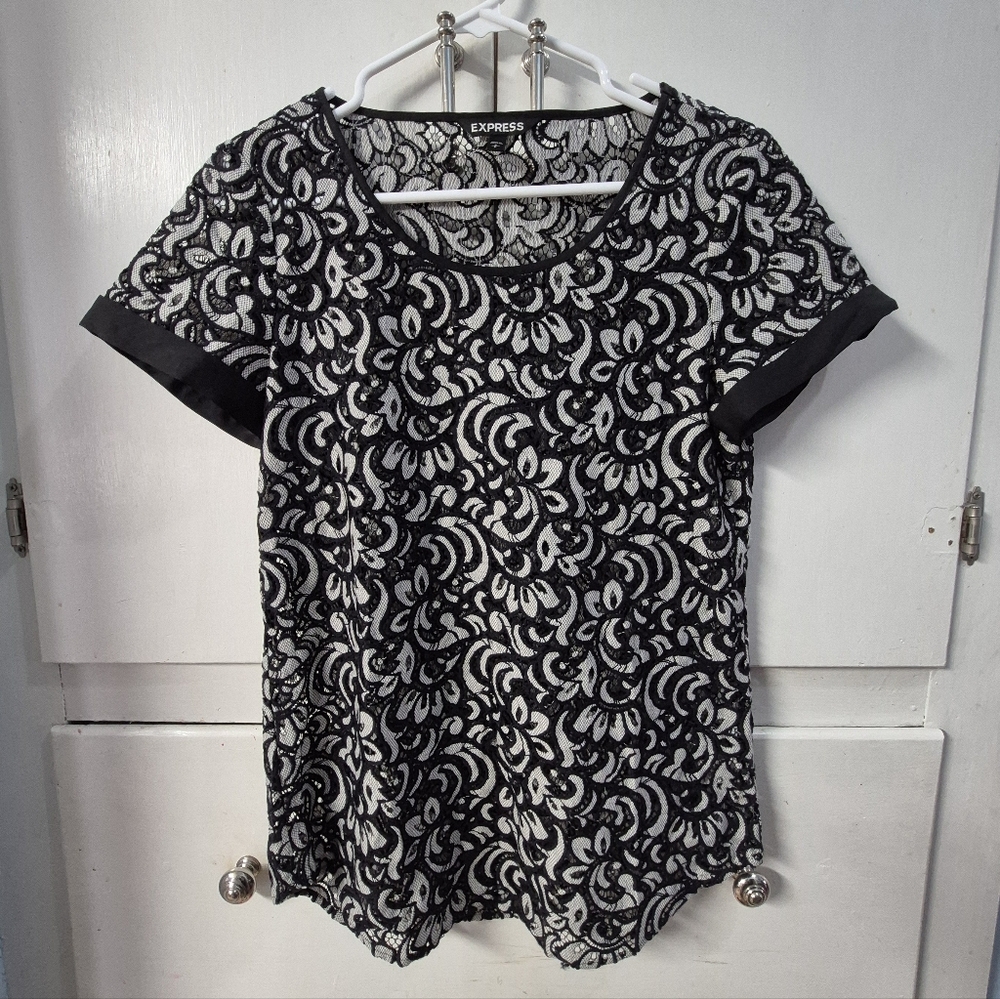 Express Black Lace Sheer Blouse Size Small